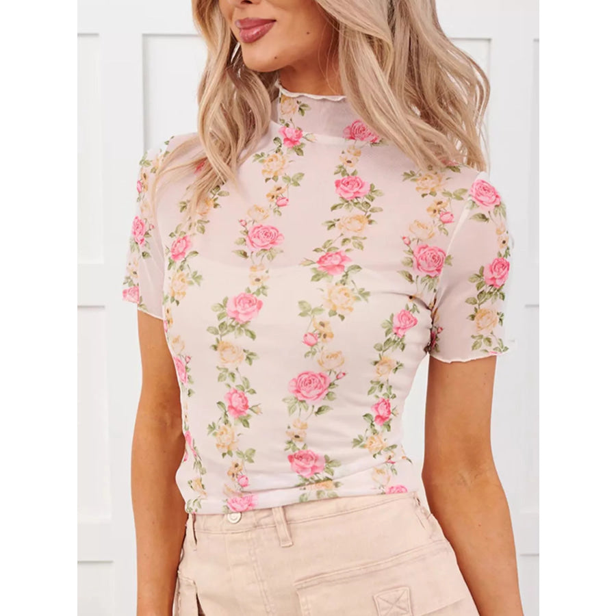 Floral Print Sheer Mesh Top Apparel and Accessories