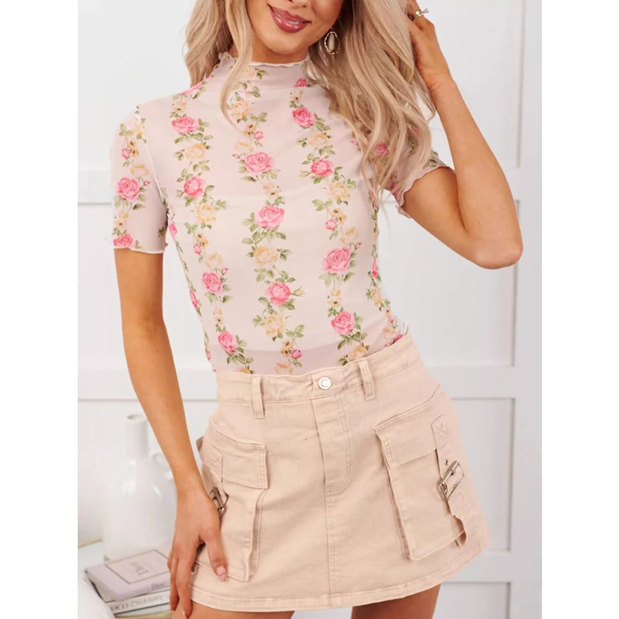 Floral Print Sheer Mesh Top Apparel and Accessories