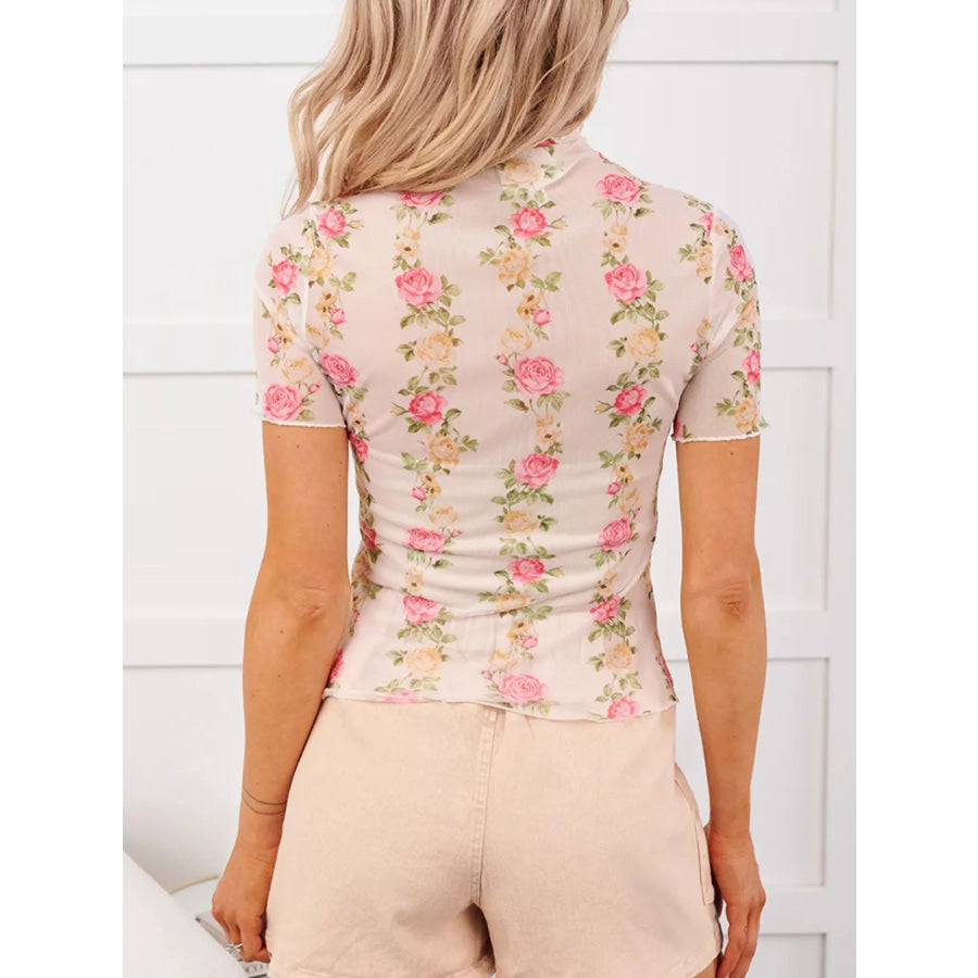 Floral Print Sheer Mesh Top Apparel and Accessories