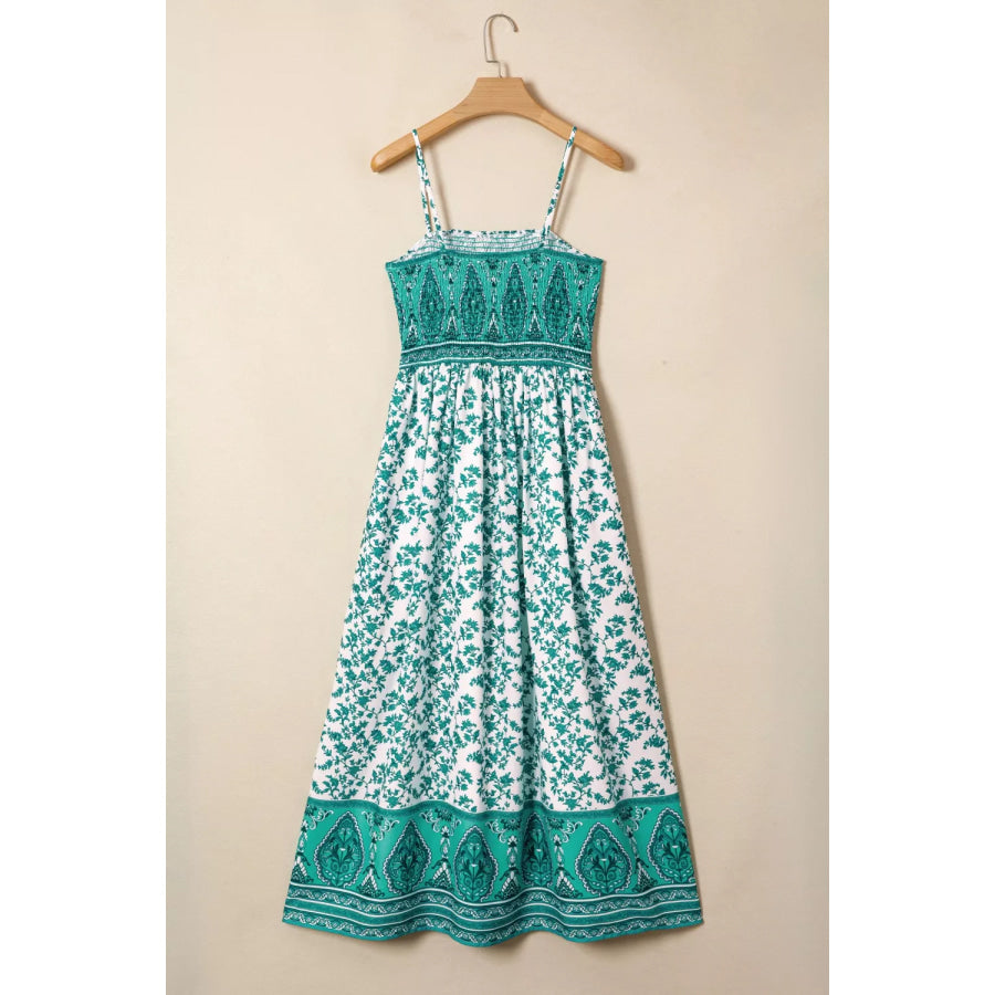 Floral Print Shirred Cami Maxi Dress Turquoise / S Apparel and Accessories