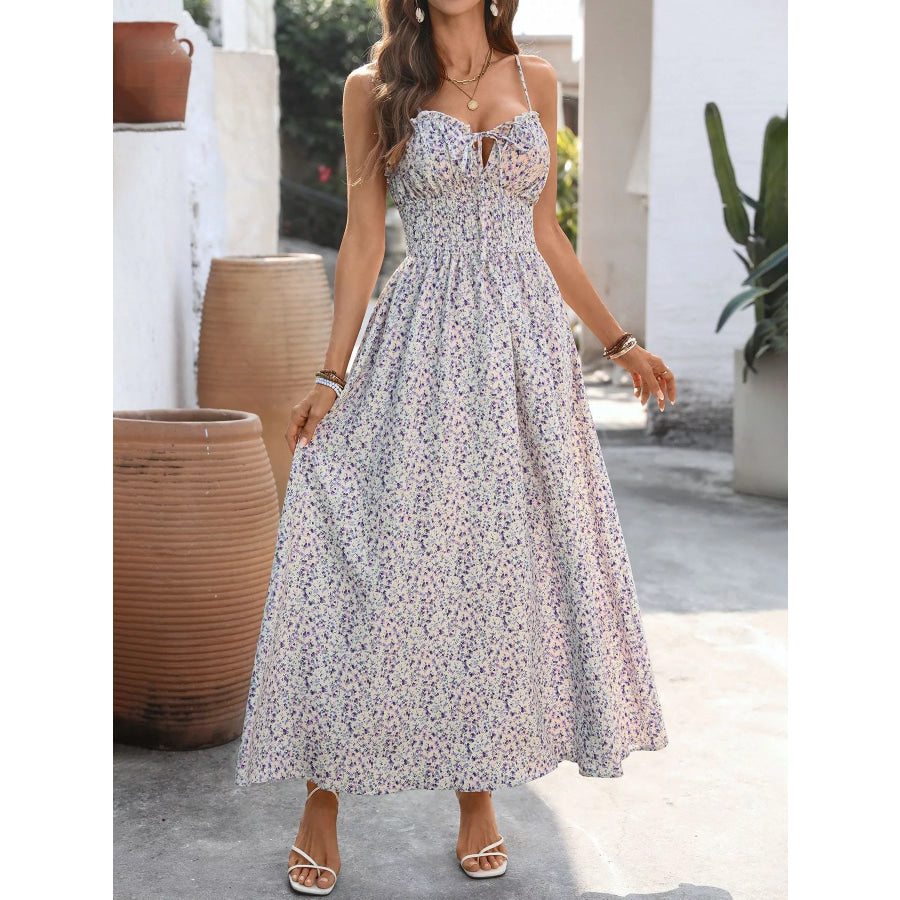 Floral Print Shirred Cami Maxi Dress Apparel and Accessories