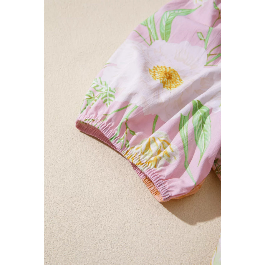Floral Print Short Puff Sleeve High Waist Tiered Dress Apparel and Accessories