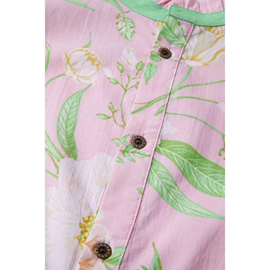 Floral Print Short Puff Sleeve High Waist Tiered Dress Apparel and Accessories