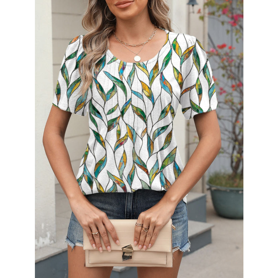 Floral Print Short Sleeve Blouse Apparel and Accessories
