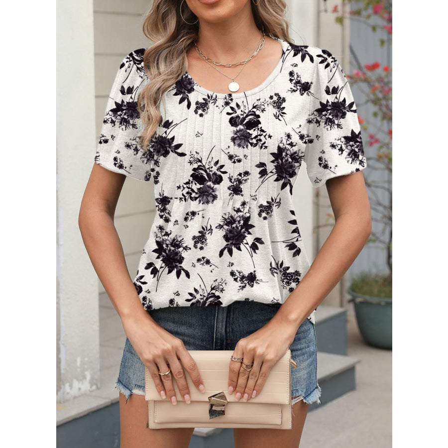 Floral Print Short Sleeve Blouse Apparel and Accessories
