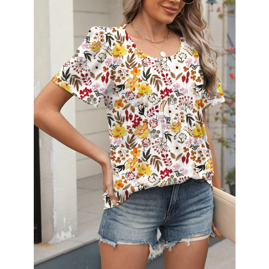 Floral Print Short Sleeve Blouse Apparel and Accessories