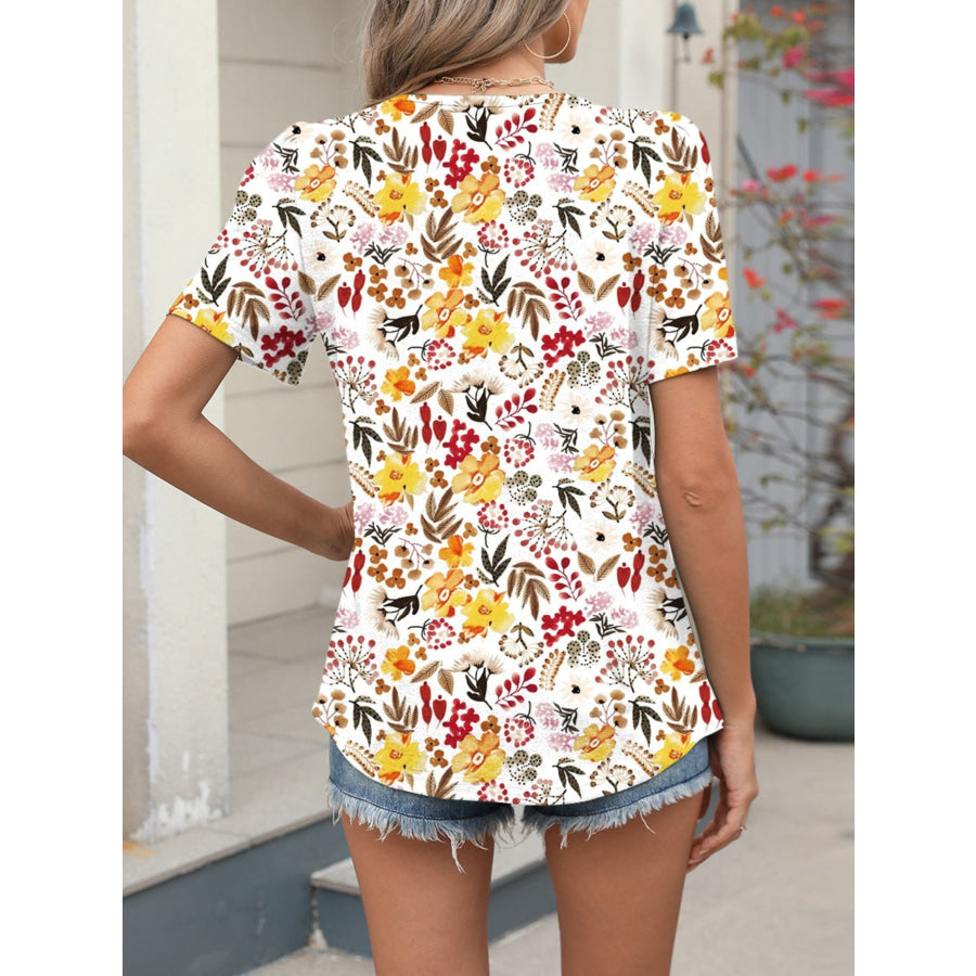 Floral Print Short Sleeve Blouse Apparel and Accessories