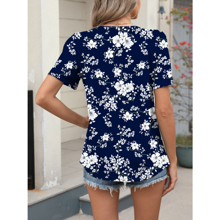 Floral Print Short Sleeve Blouse Apparel and Accessories