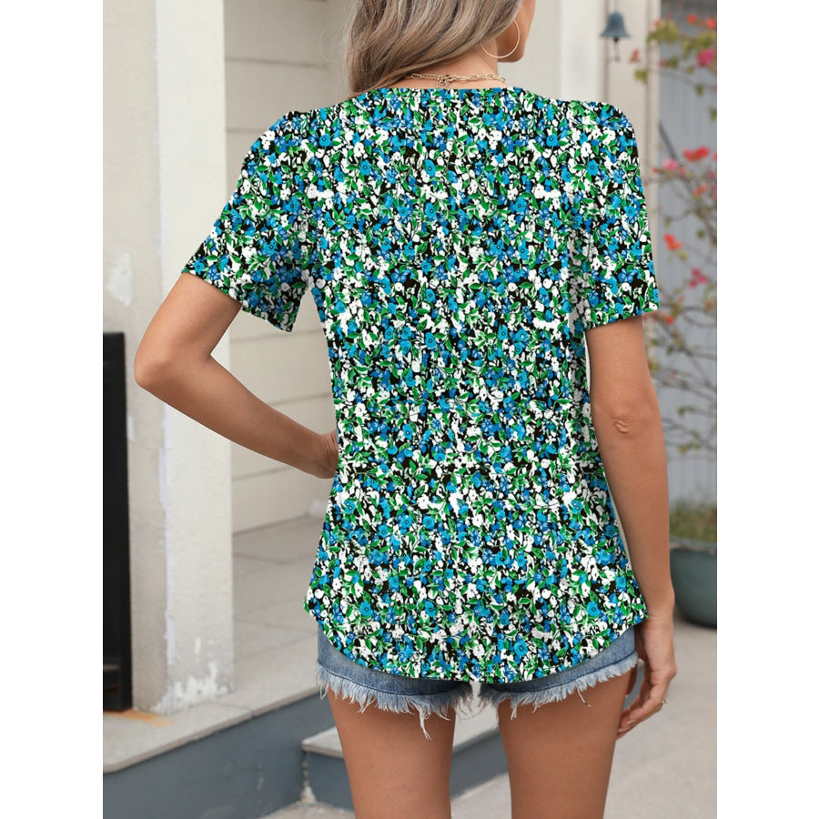 Floral Print Short Sleeve Blouse Apparel and Accessories