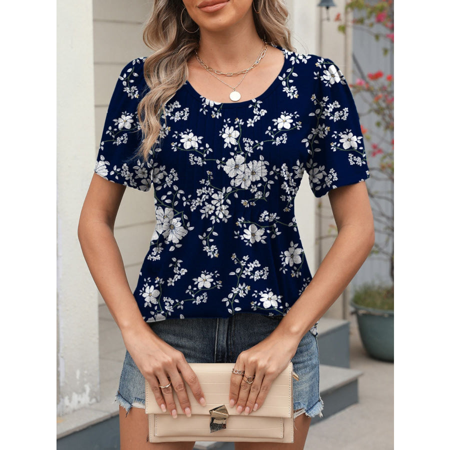 Floral Print Short Sleeve Blouse Apparel and Accessories