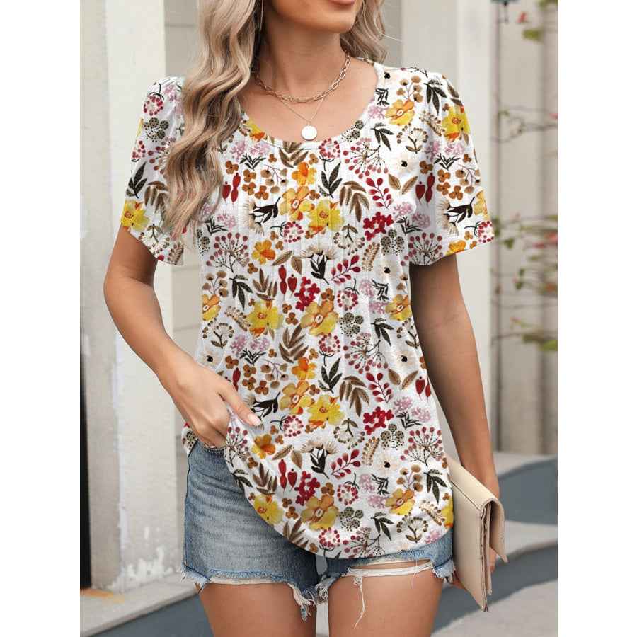 Floral Print Short Sleeve Blouse Apparel and Accessories