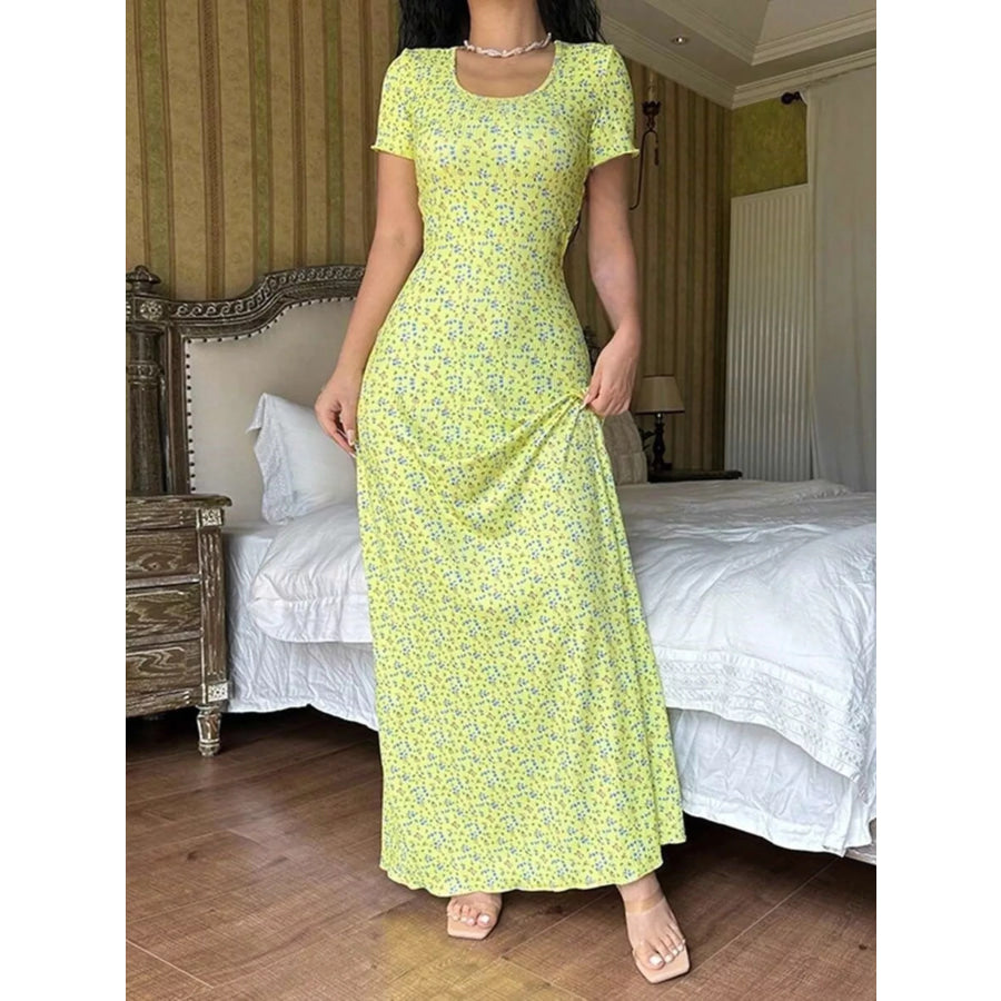 Floral Print Short Sleeve Maxi Dress Apparel and Accessories
