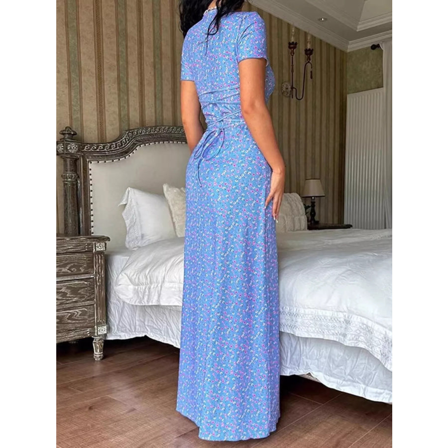 Floral Print Short Sleeve Maxi Dress Apparel and Accessories