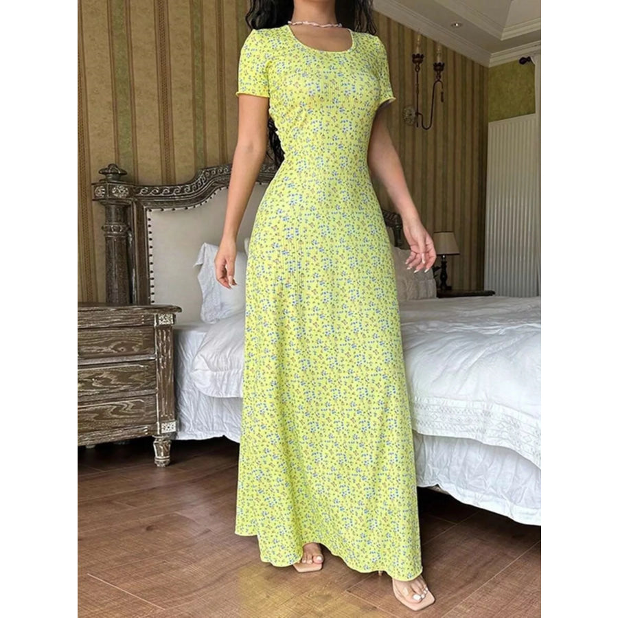 Floral Print Short Sleeve Maxi Dress Apparel and Accessories