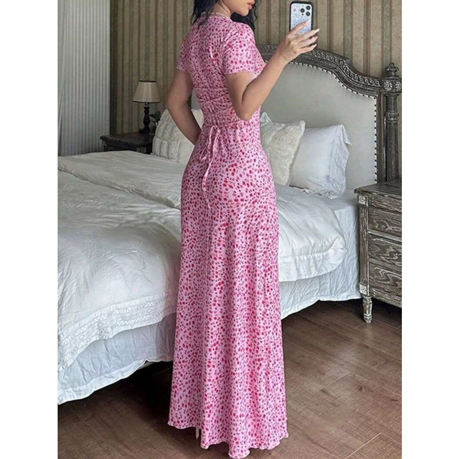 Floral Print Short Sleeve Maxi Dress Apparel and Accessories