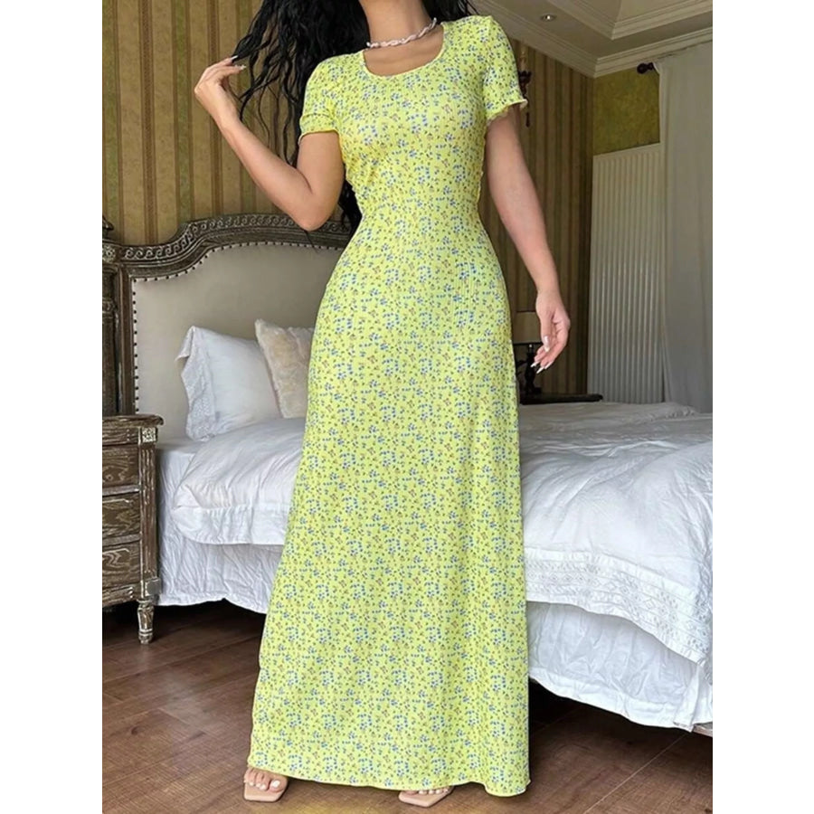 Floral Print Short Sleeve Maxi Dress Apparel and Accessories