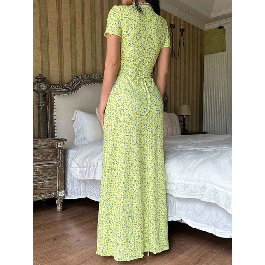 Floral Print Short Sleeve Maxi Dress Apparel and Accessories
