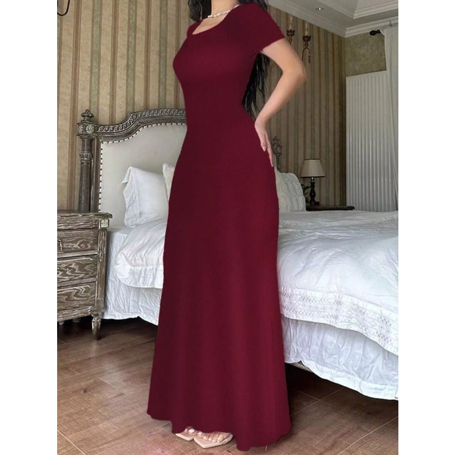 Floral Print Short Sleeve Maxi Dress Red / XS Apparel and Accessories