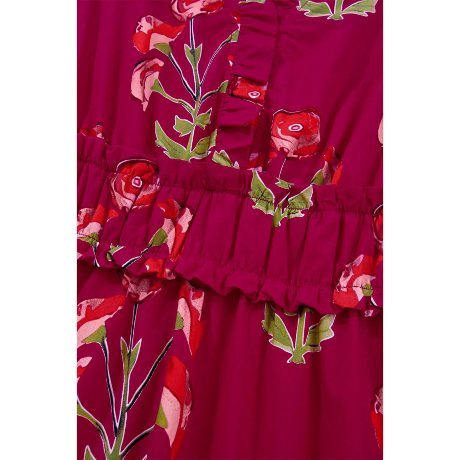 Floral Print Short Sleeve Midi Dress Apparel and Accessories
