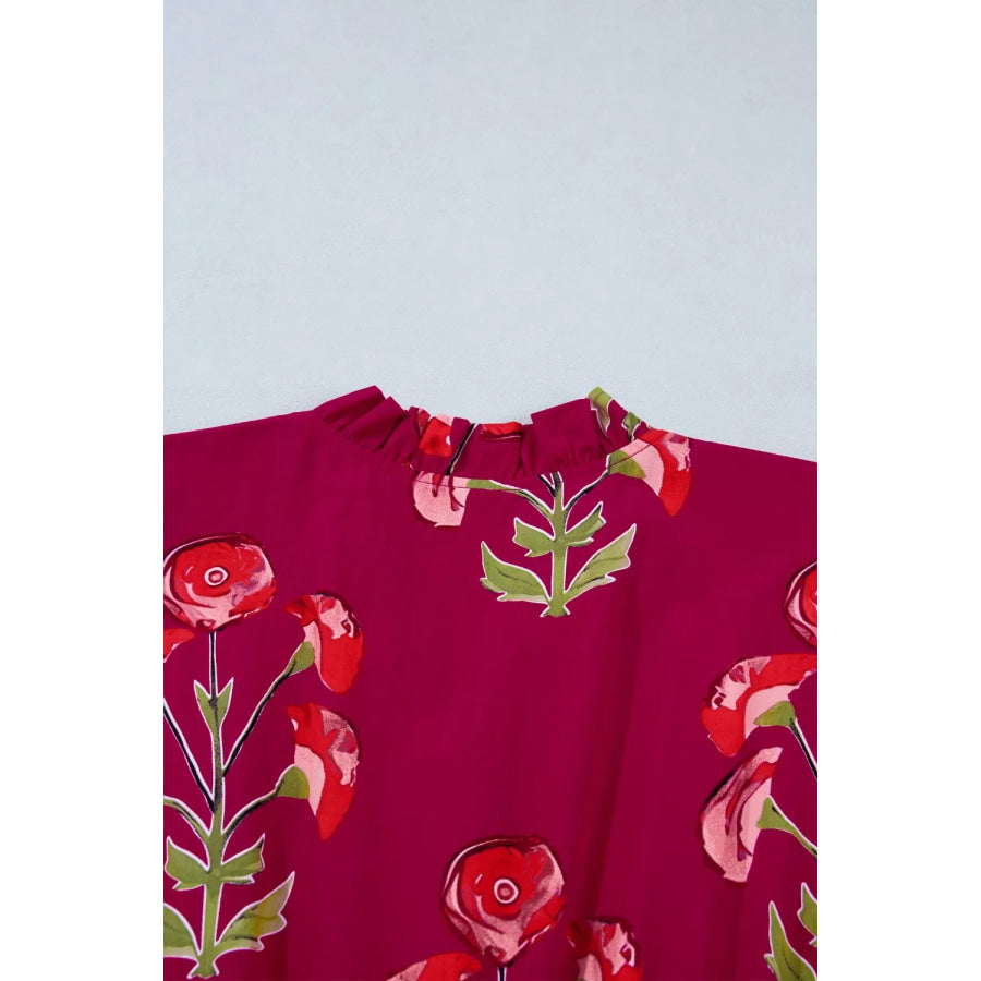 Floral Print Short Sleeve Midi Dress Apparel and Accessories