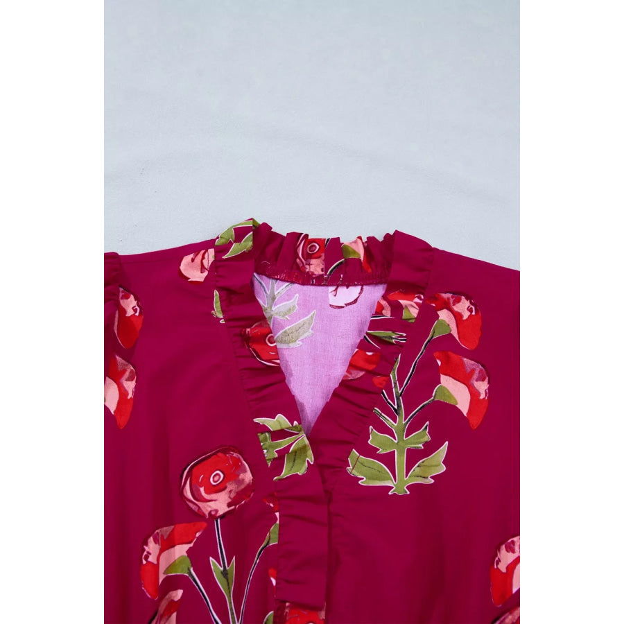 Floral Print Short Sleeve Midi Dress Apparel and Accessories