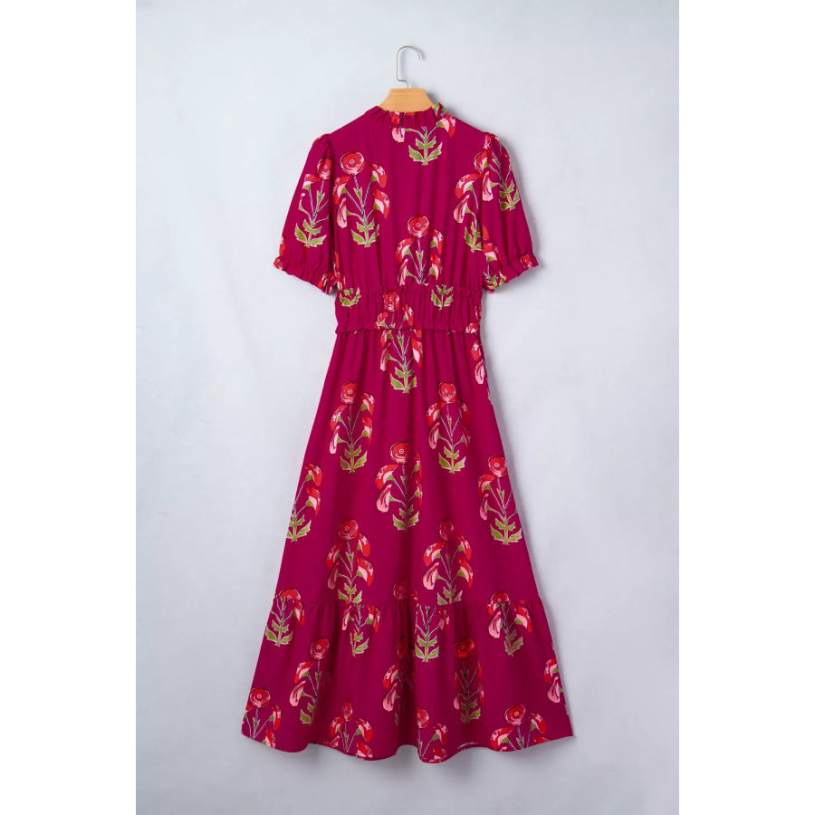 Floral Print Short Sleeve Midi Dress Apparel and Accessories