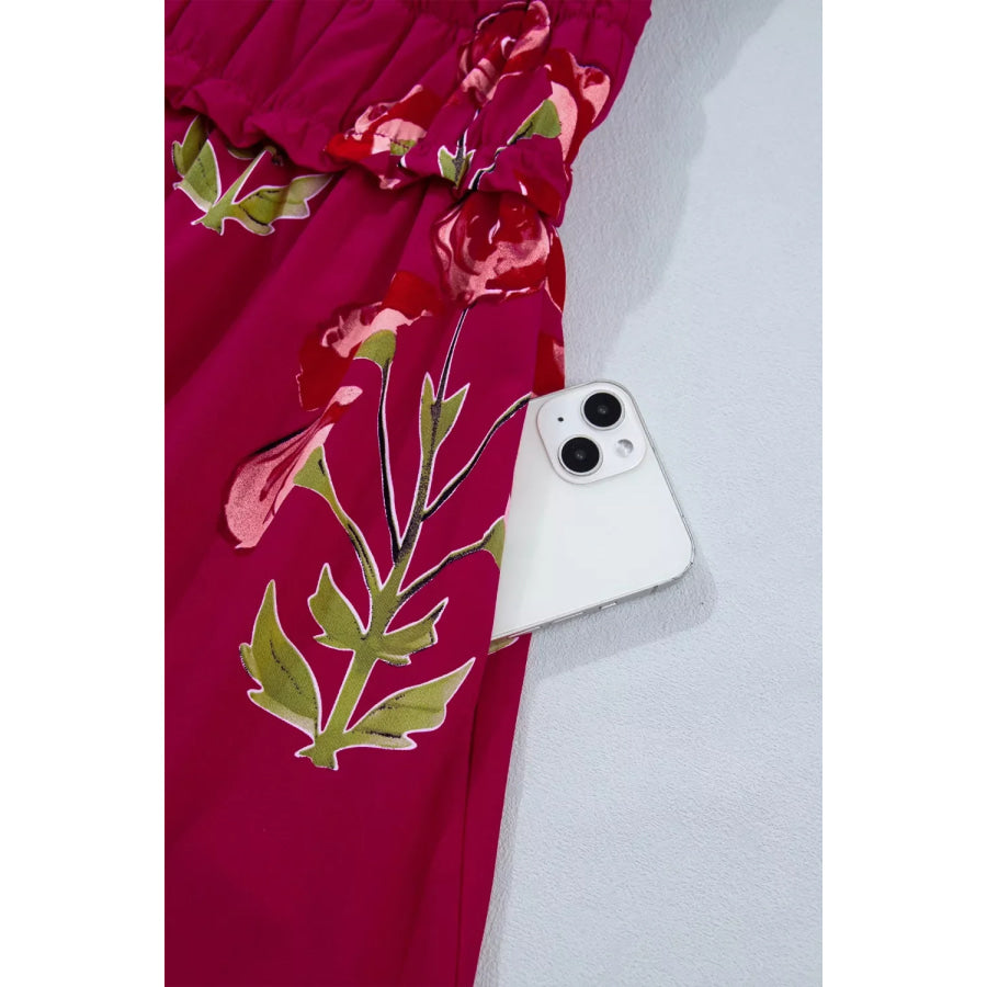 Floral Print Short Sleeve Midi Dress Apparel and Accessories