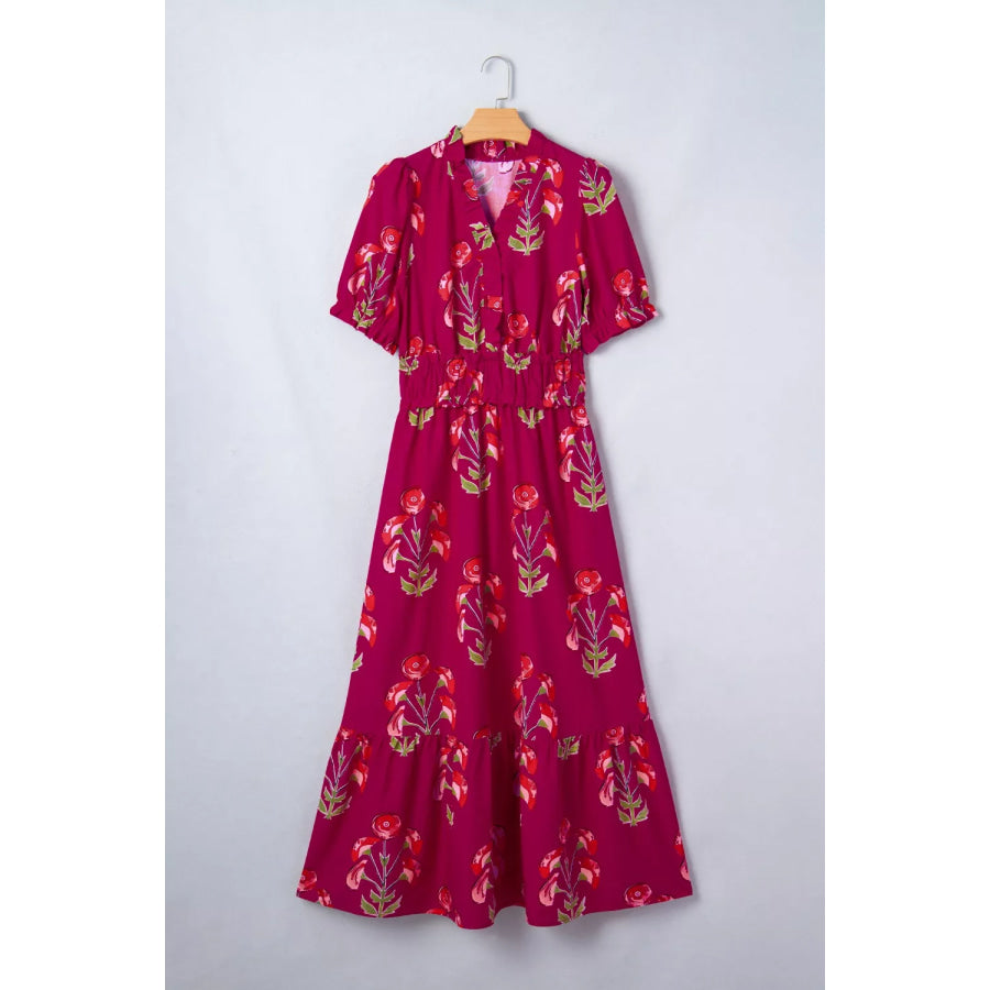 Floral Print Short Sleeve Midi Dress Apparel and Accessories