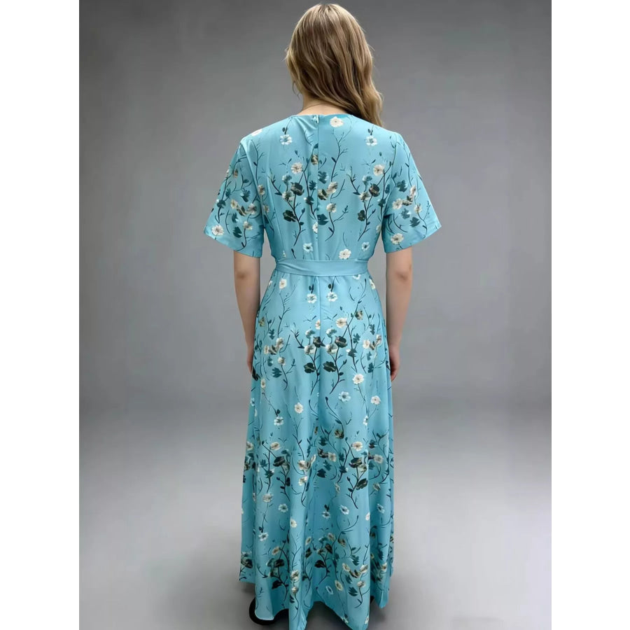 Floral Print Short Sleeve Wrap Maxi Dress Apparel and Accessories
