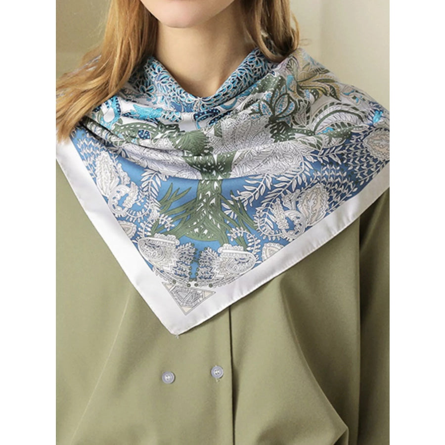 Floral Print Silk Scarf Blue / One Size Apparel and Accessories