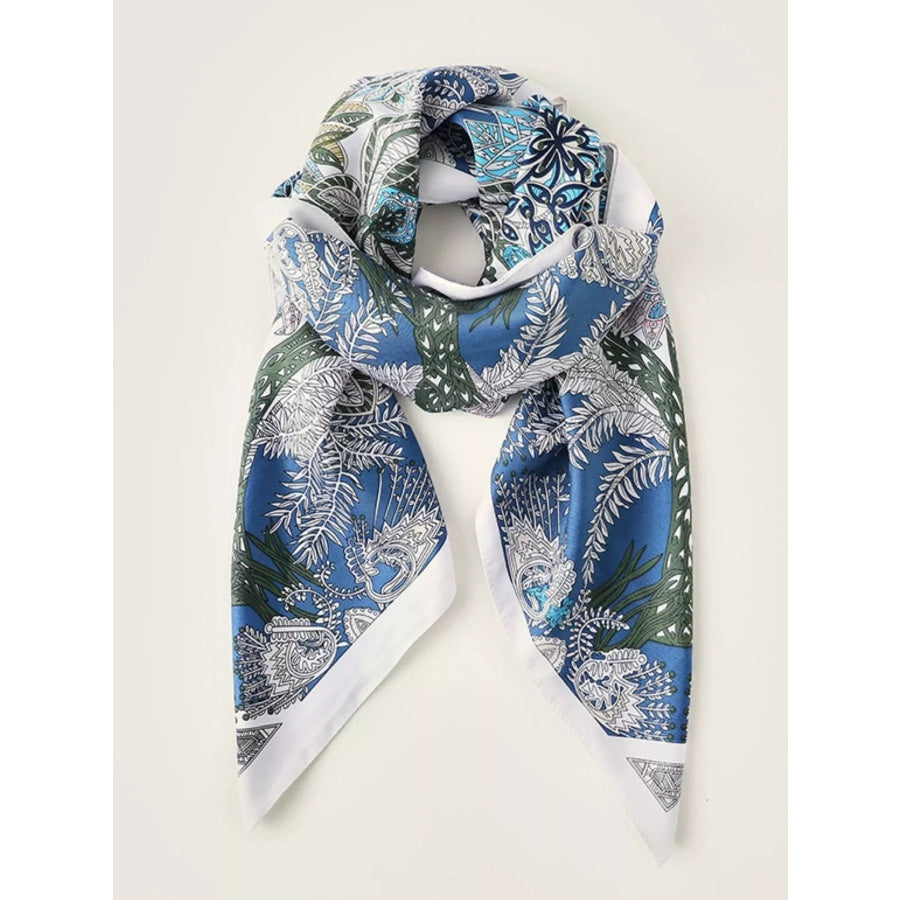 Floral Print Silk Scarf Blue / One Size Apparel and Accessories