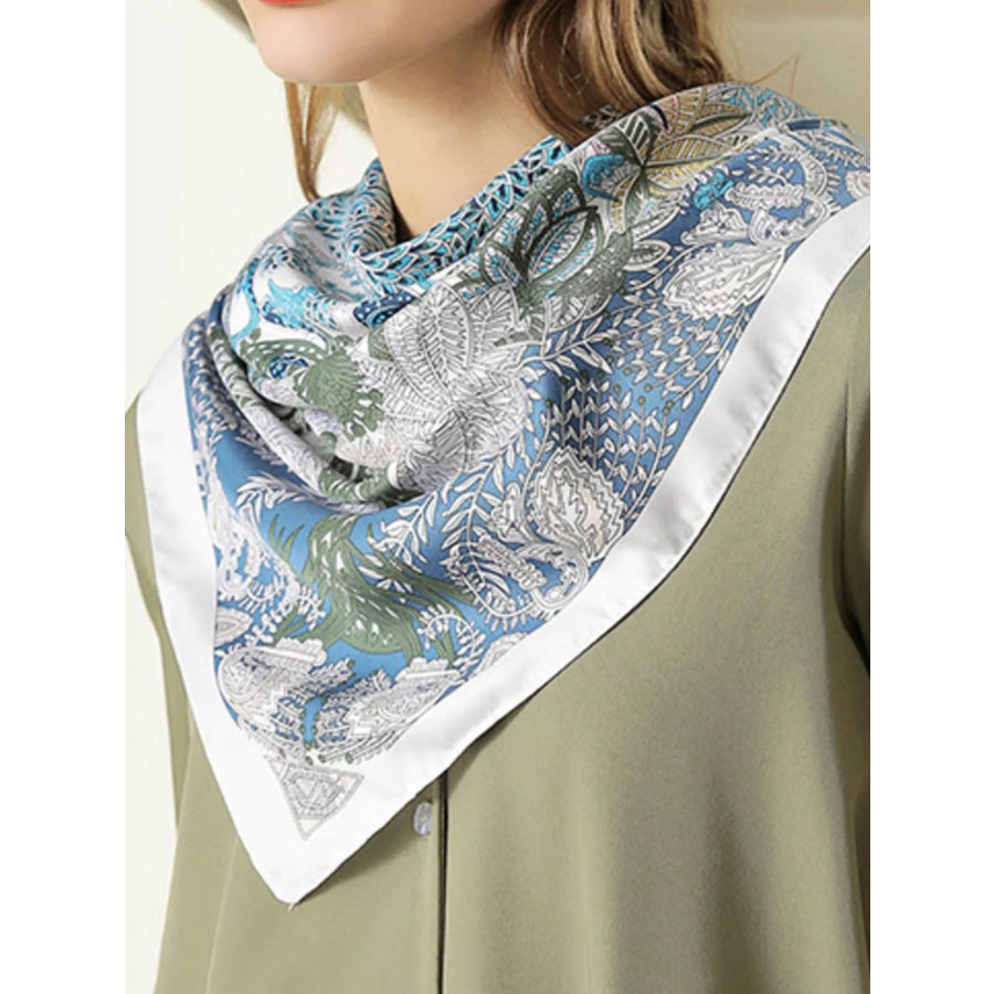 Floral Print Silk Scarf Blue / One Size Apparel and Accessories