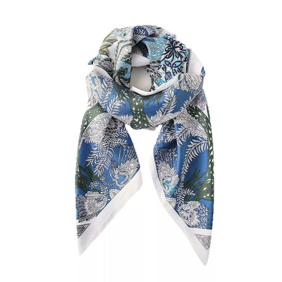 Floral Print Silk Scarf Blue / One Size Apparel and Accessories