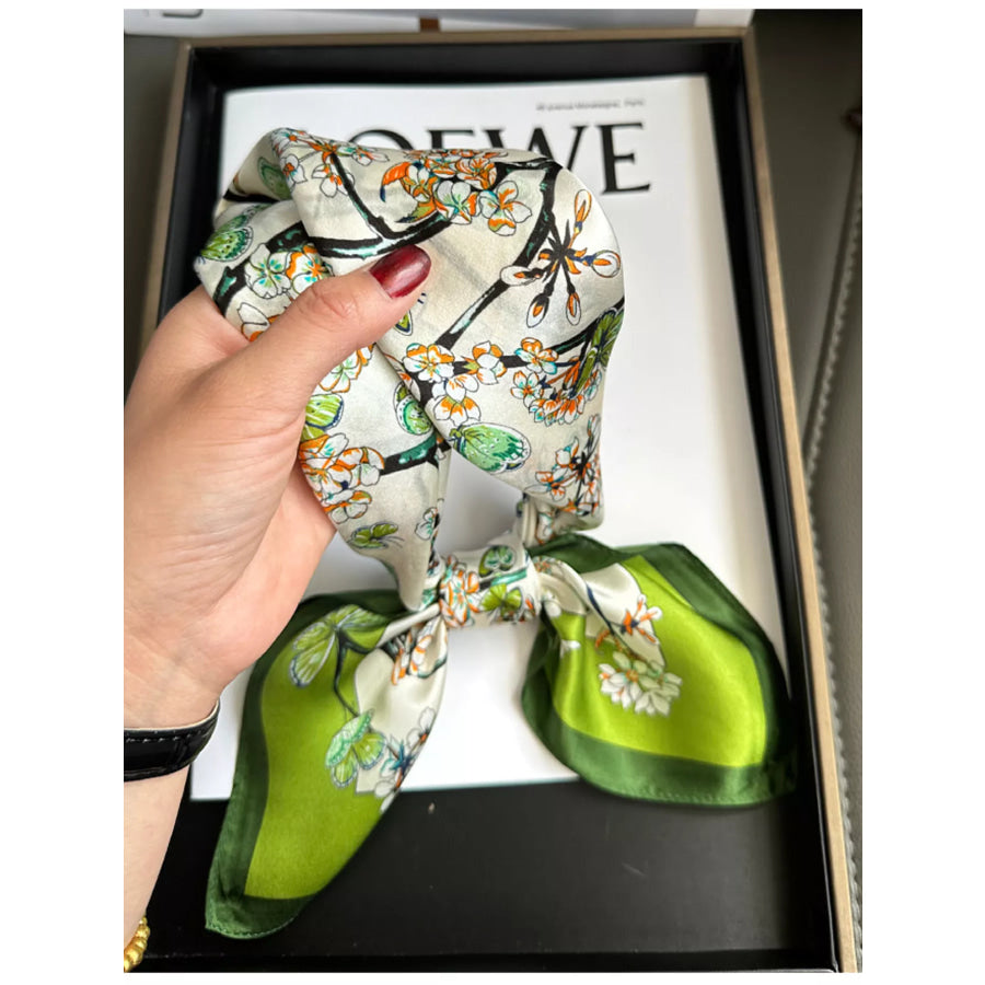 Floral Print Silk Scarf Dark Green / One Size Apparel and Accessories