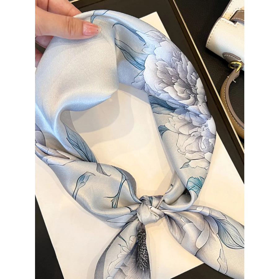 Floral Print Silk Square Scarf Light Gray / One Size Apparel and Accessories