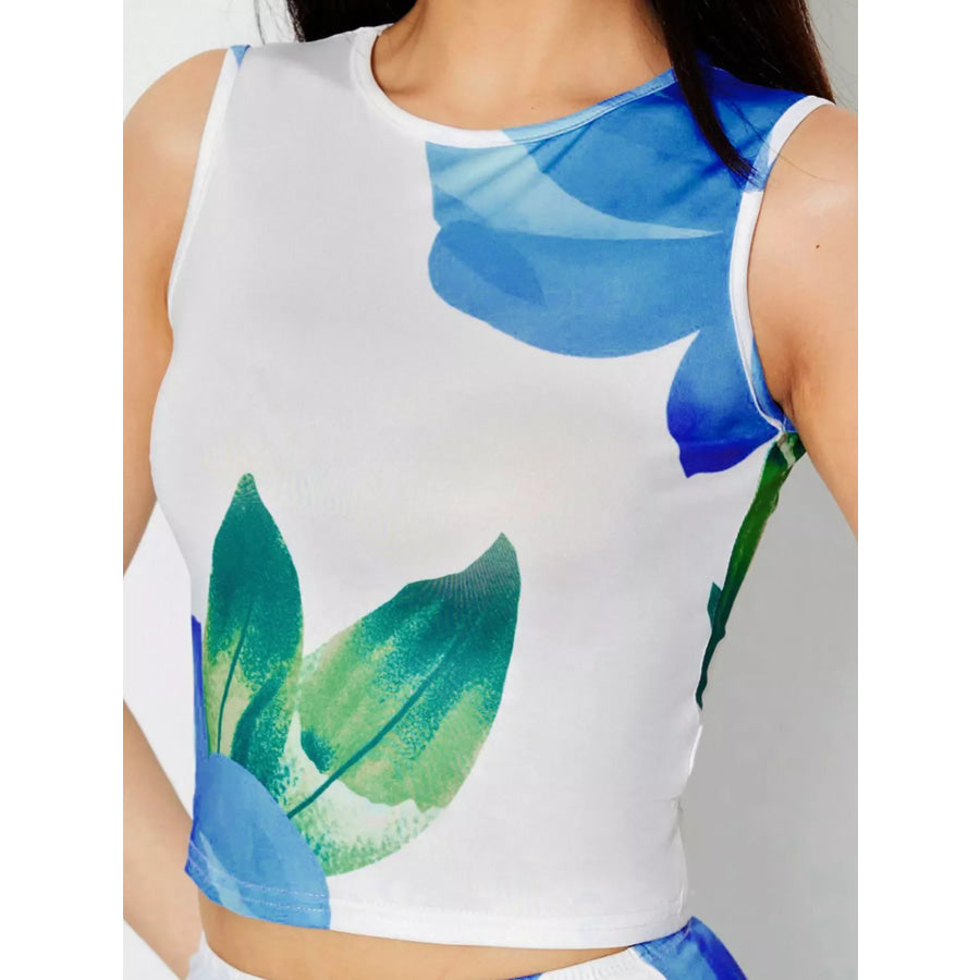 Floral Print Sleeveless Crop Top & Bodycon Maxi Skirt Set Apparel and Accessories