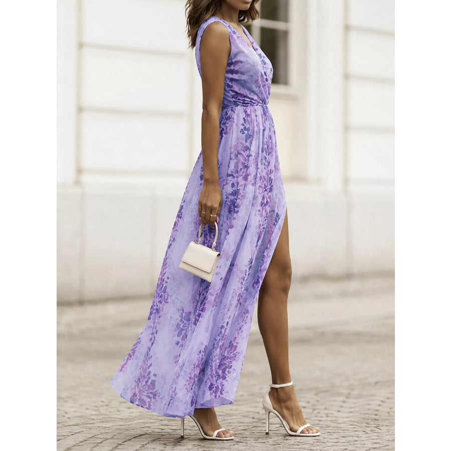 Floral Print Sleeveless High-Slit Maxi Dress Apparel and Accessories
