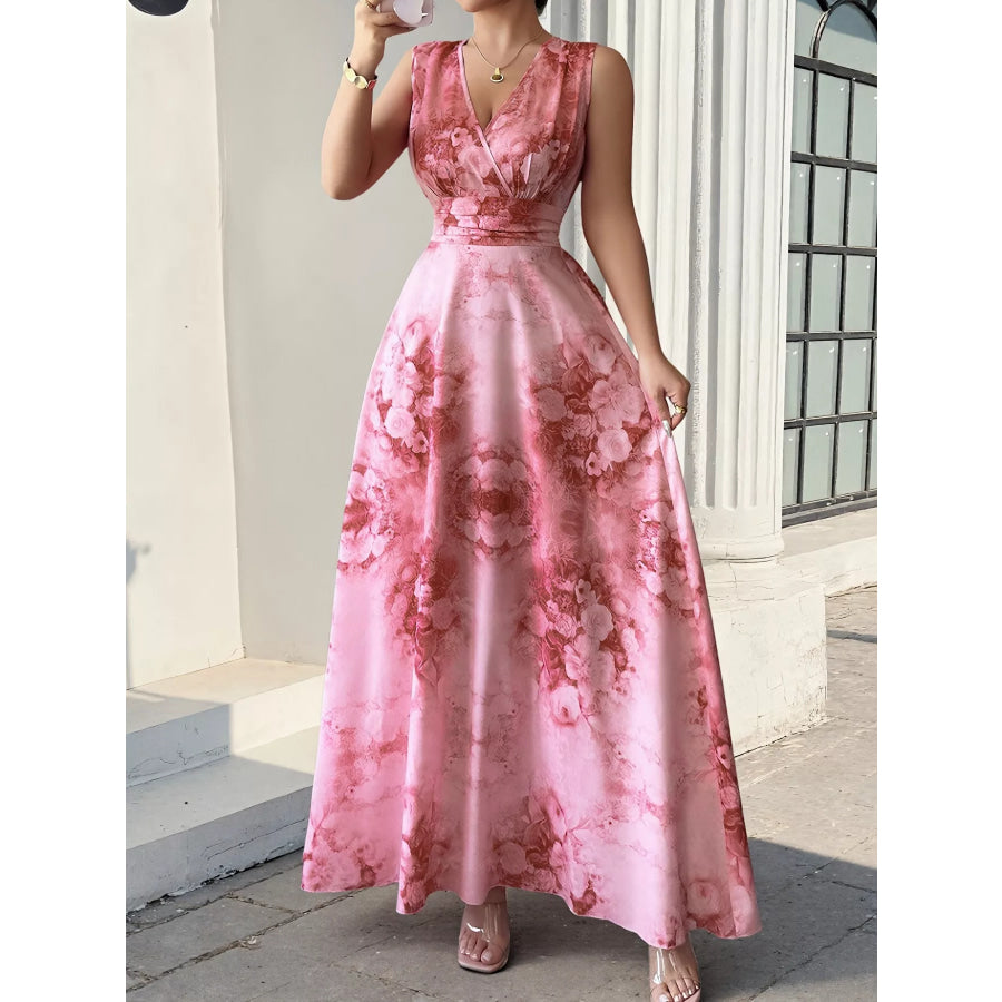 Floral Print Sleeveless Maxi Dress Red / S Apparel and Accessories
