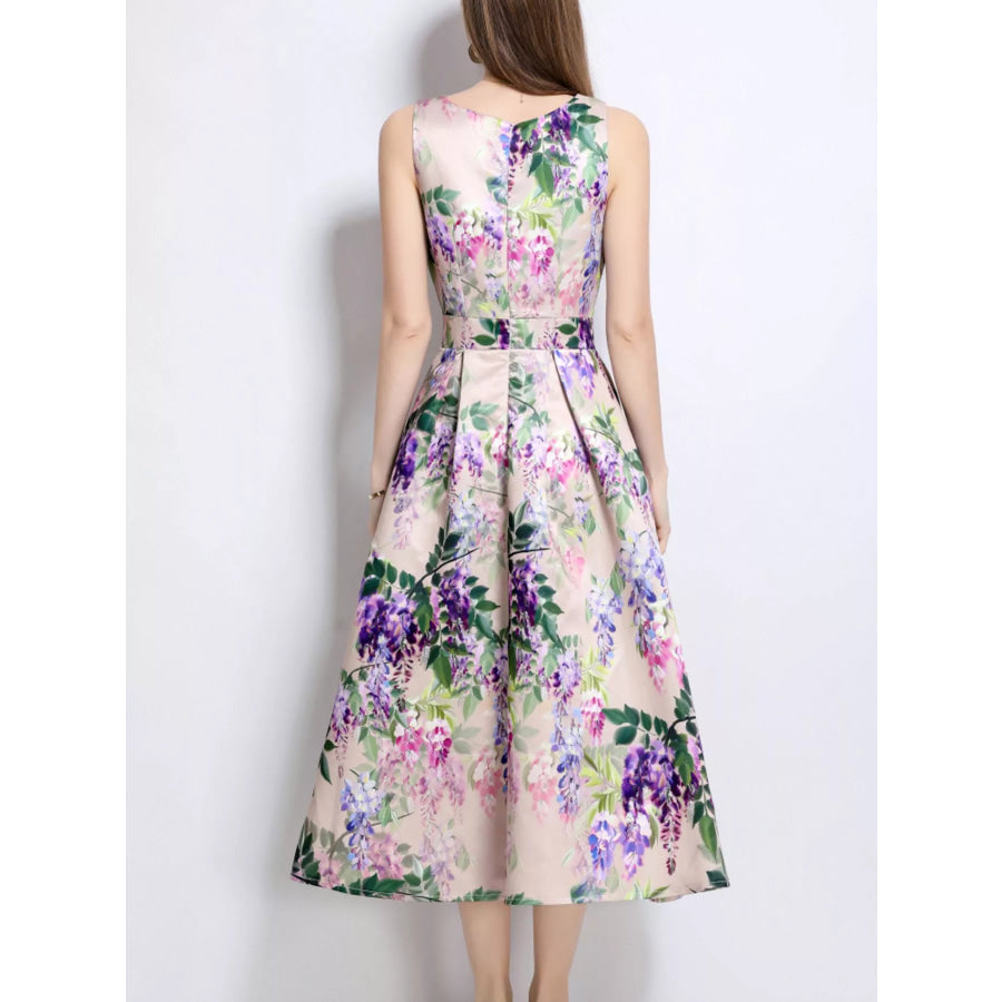 Floral Print Sleeveless Midi Dress Apparel and Accessories