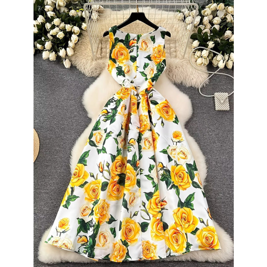 Floral Print Sleeveless Midi Dress Apparel and Accessories