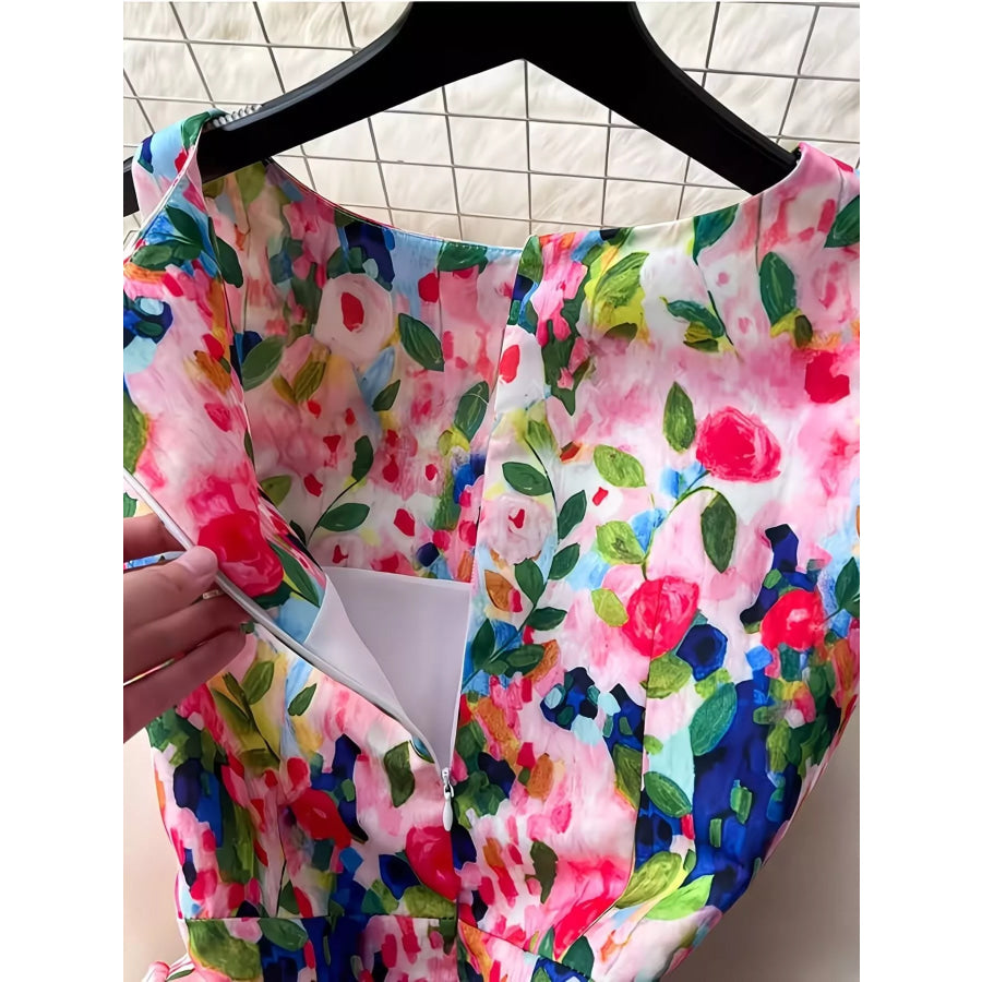 Floral Print Sleeveless Midi Dress Apparel and Accessories