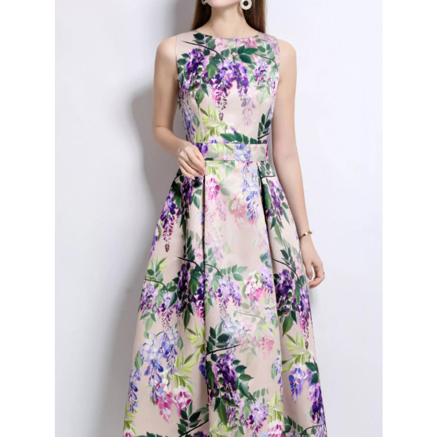 Floral Print Sleeveless Midi Dress Apparel and Accessories