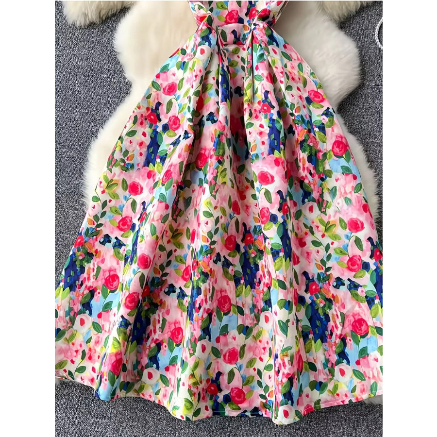 Floral Print Sleeveless Midi Dress Apparel and Accessories