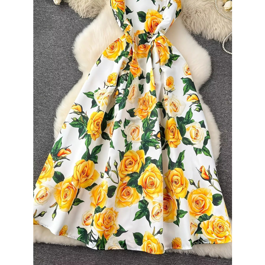 Floral Print Sleeveless Midi Dress Apparel and Accessories