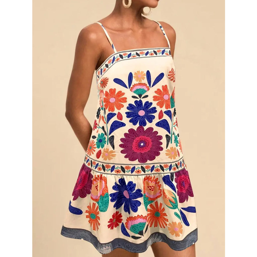 Floral Print Sleeveless Mini Dress Beige / S Apparel and Accessories