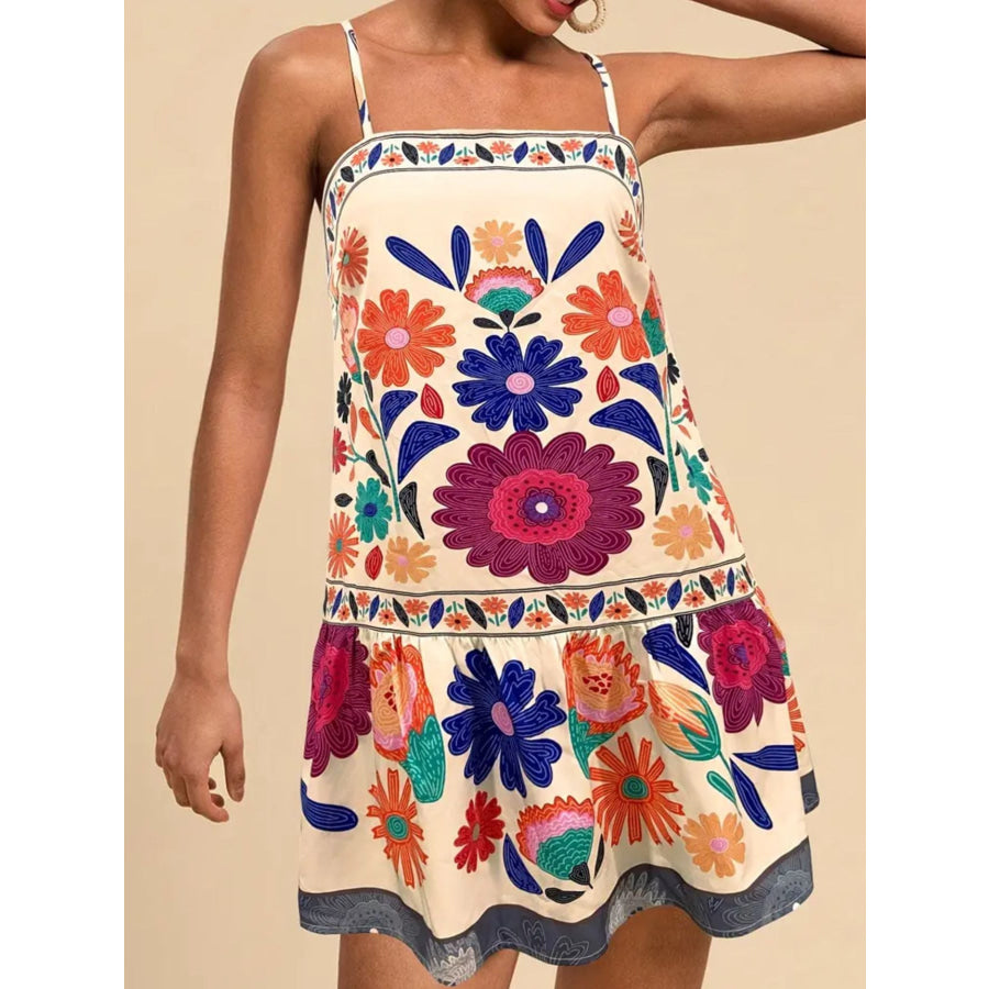 Floral Print Sleeveless Mini Dress Beige / S Apparel and Accessories