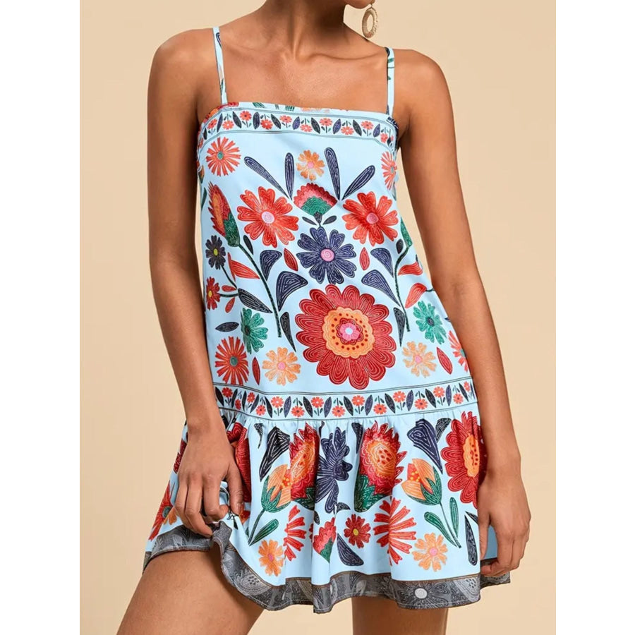 Floral Print Sleeveless Mini Dress Light Blue / S Apparel and Accessories