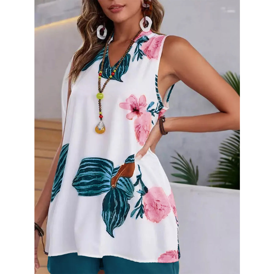 Floral Print Sleeveless Top and Shorts Set Apparel and Accessories
