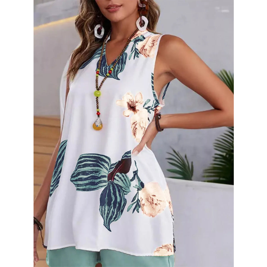 Floral Print Sleeveless Top and Shorts Set Apparel and Accessories