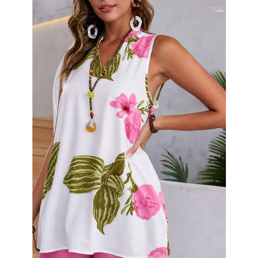 Floral Print Sleeveless Top and Shorts Set Rose Red / S Apparel and Accessories